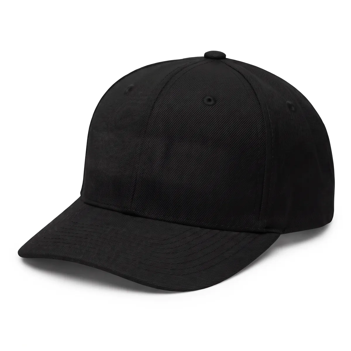 Black structured six-panel cap shown blank, then with raised white BRAXLOW embroidery. The mark is a fictional sample.