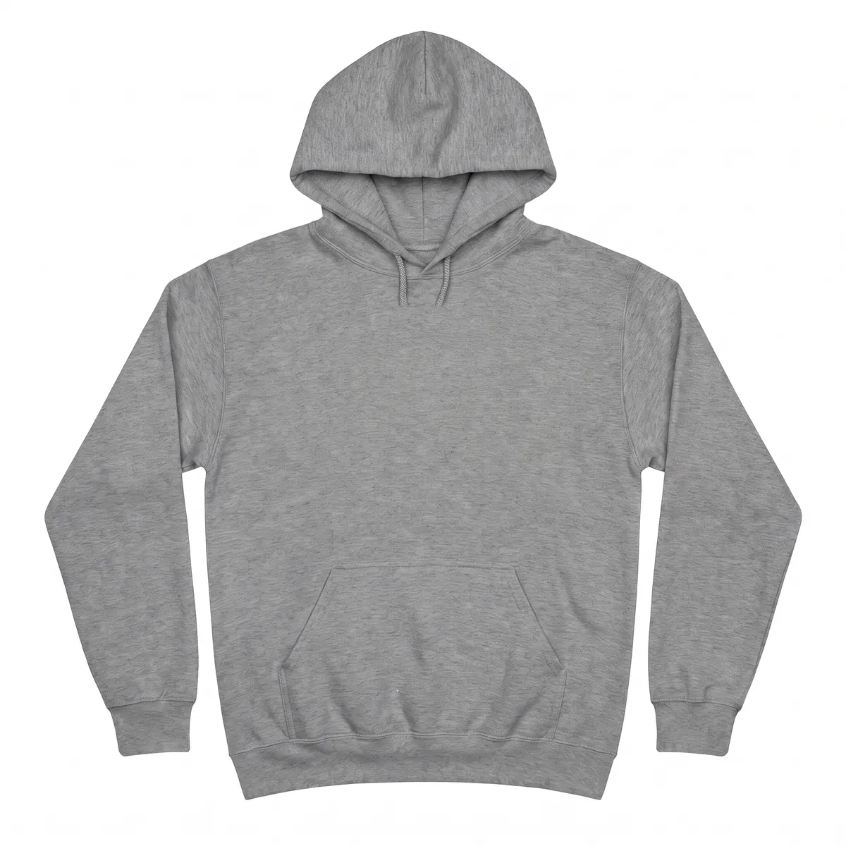 Heather gray midweight hoodie shown blank, then with a navy and gold ORVENNE collegiate print. The mark is a fictional sample.