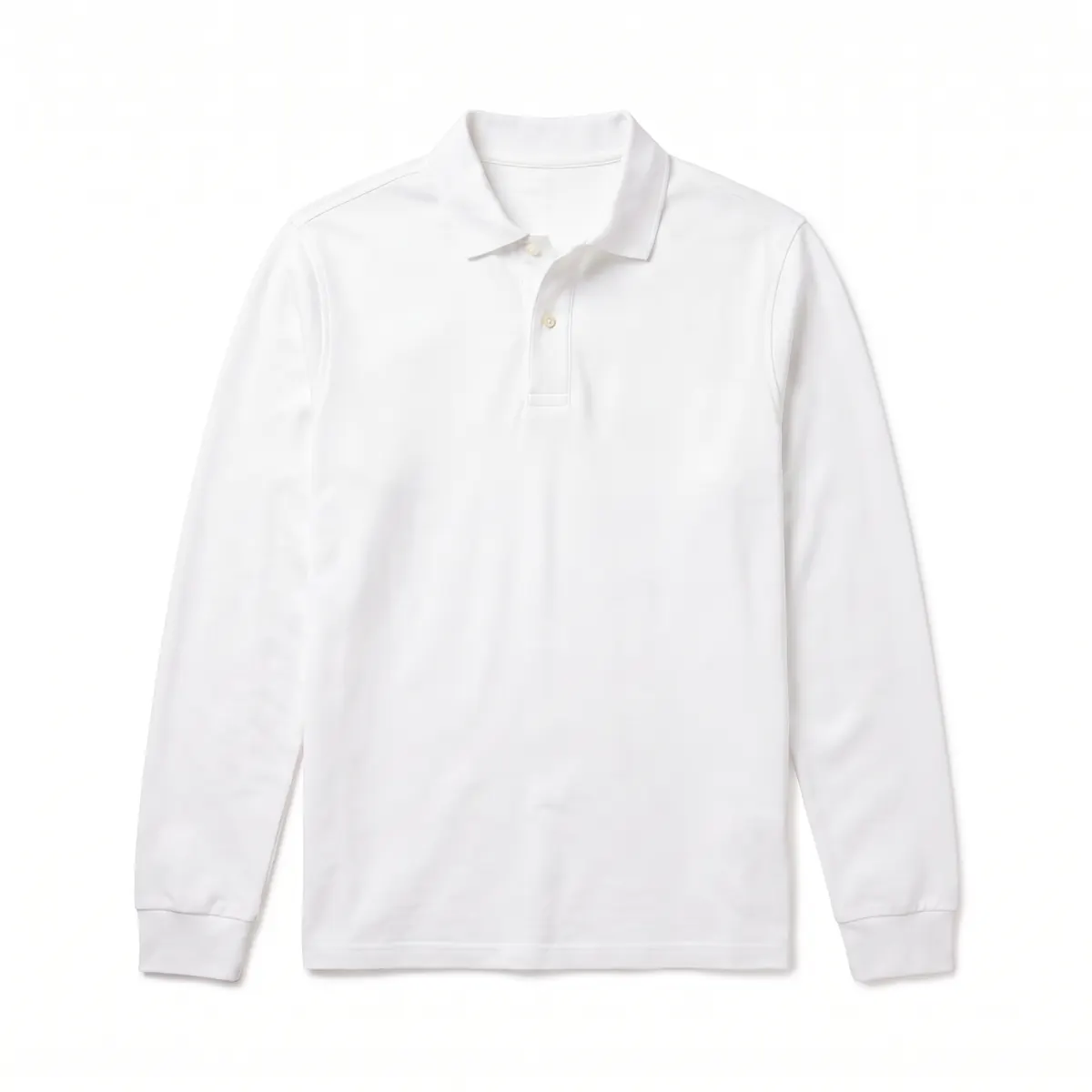 White long sleeve polo shown blank, then with a navy DUNMERRY GOLF embroidered logo. The mark is a fictional sample.