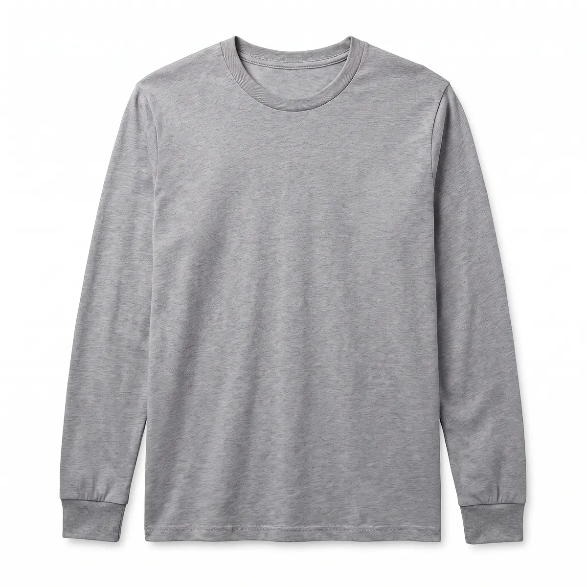 Heather gray long sleeve tee shown blank, then with a red and white BRAXLOW FC crest. The mark is a fictional sample.